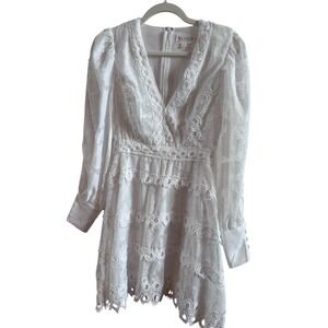 sachin and babi light blue dress womens white flared long sleeve dress ruched waist pleated
